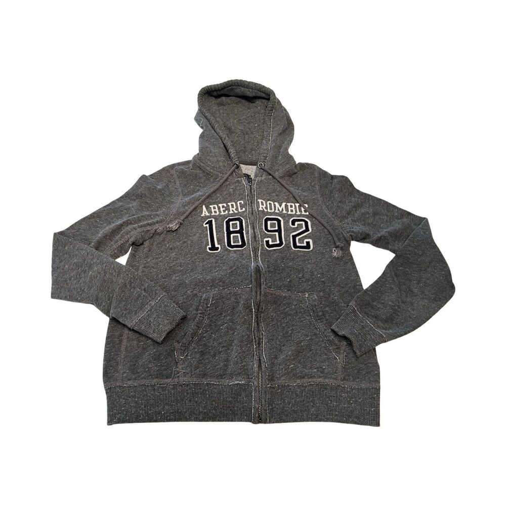 Abercrombie & Fitch Mens Full Zip Hoodie Gray Varsity Logo 1892 Fleece Small